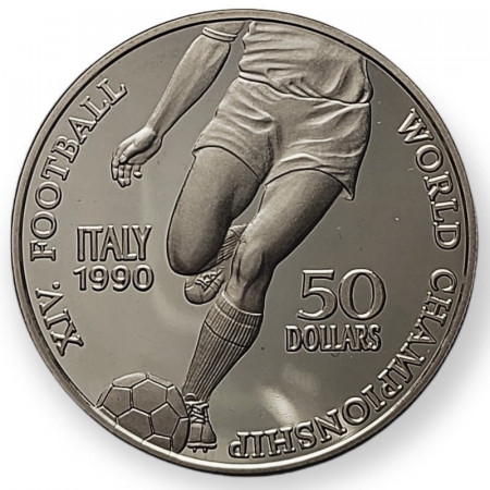 1990 * 50 Dollars Plata Niue "Soccer World Championship in Italy" (KM 47) PROOF