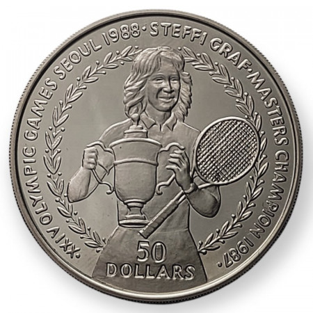 1988 * 50 Dollars Plata Niue "Steffi Graf - Olympics Seoul - Cup" (KM 13) PROOF