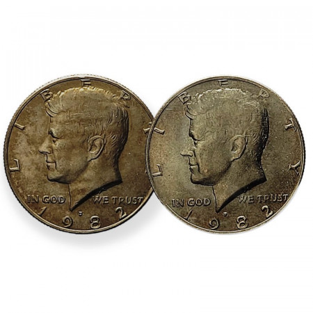 1982 * 2 x Half Dollar (50 Cents) Estados Unidos "Kennedy" P+D EBC/UNC