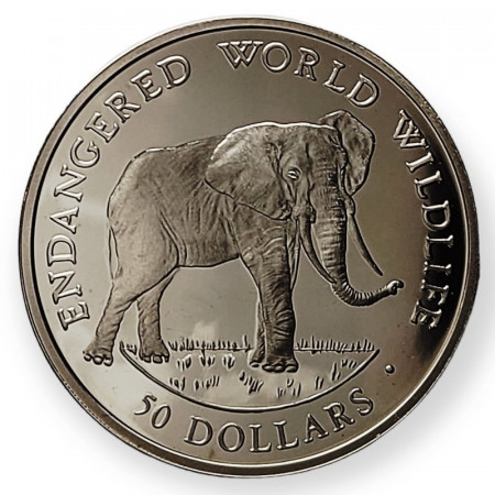 1990 * 50 Dollars Plata Islas Cook "African Elephant" (KM 53) PROOF