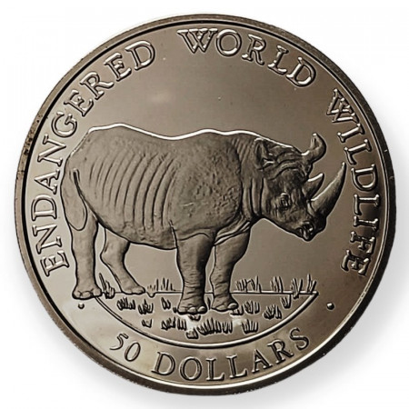 1990 * 50 Dollars Plata Islas Cook "Rhinoceros" (KM 55) PROOF