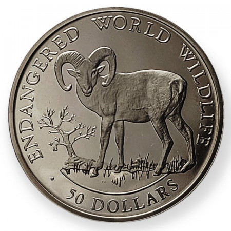 1990 * 50 Dollars Plata Islas Cook "Bighorn Sheep" (KM 56) PROOF