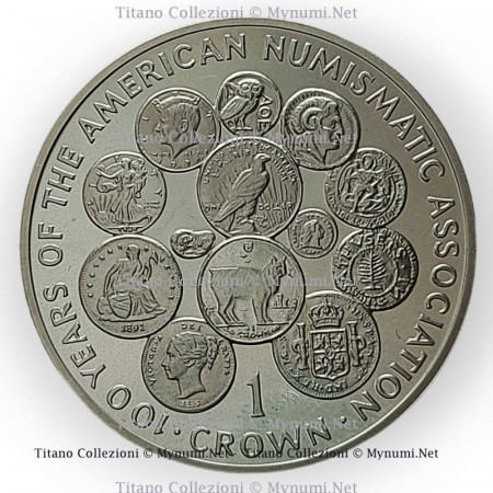 1991 * 1 Crown Plata Isla de Man "100th Anniversary of the American Numismatic Association" (KM 291a) PROOF