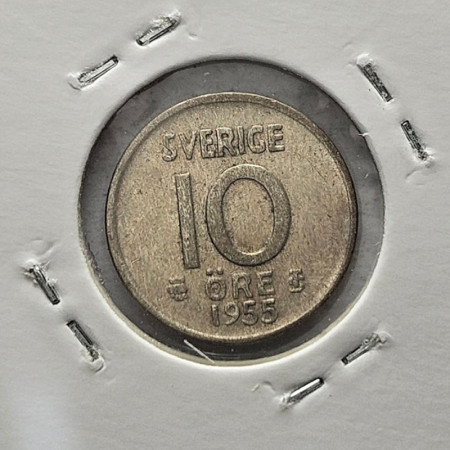 1955 TS * 10 Ore Plata Suecia "Gustavo VI Adolfo - Large Crown" (KM 823) BC/MBC