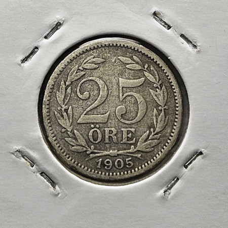 1905 EB * 25 Ore Plata Suecia "Oscar II - King's Monogram" (KM 739) BC/MBC