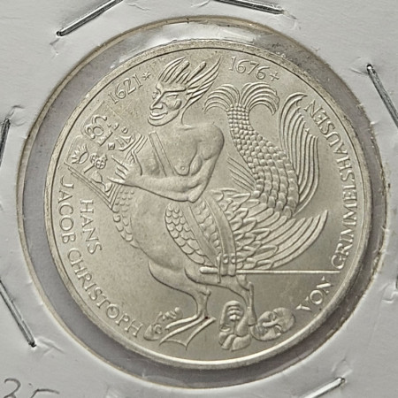 1976 D * 5 Mark Plata Alemania Federal "300° Aniversario - Muerte de Hans Jakob Christian von Grimmelshausen" (KM 144) EBC
