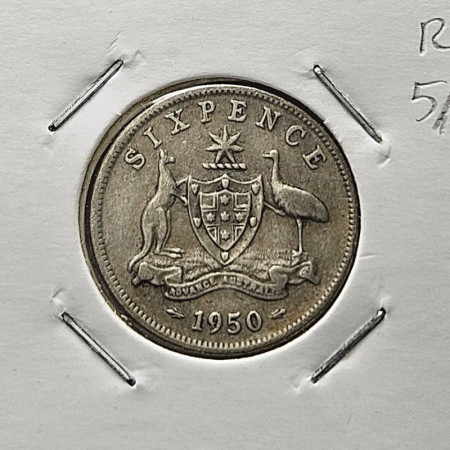 1950 * Sixpence (6 Pence) Plata Australia "Jorge VI – Escudo" (KM 45) MBC/EBC