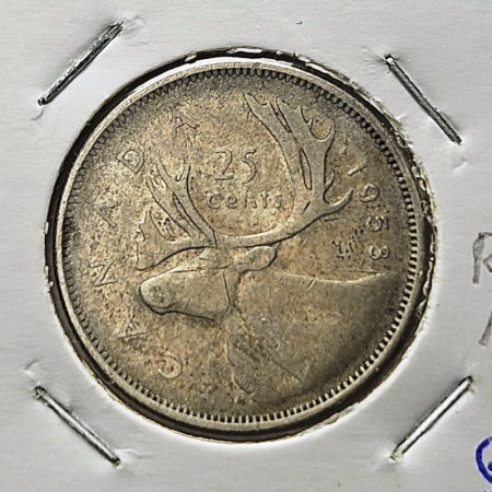 1953 * 25 Cents Canadá "Isabel II - Caribou" (KM 52) BC/MBC