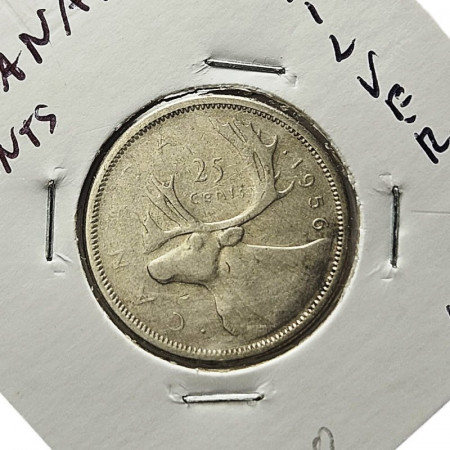 1956 * 25 Cents Canadá "Isabel II - Caribou" (KM 52) BC/MBC