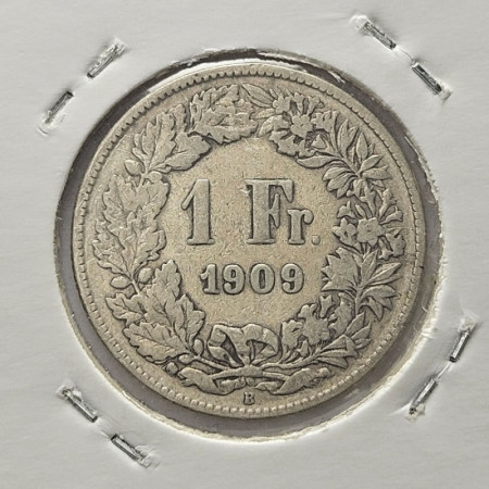 1909 B * 1 Franc Plata Suiza "Standing Helvetia" (KM 24) BC