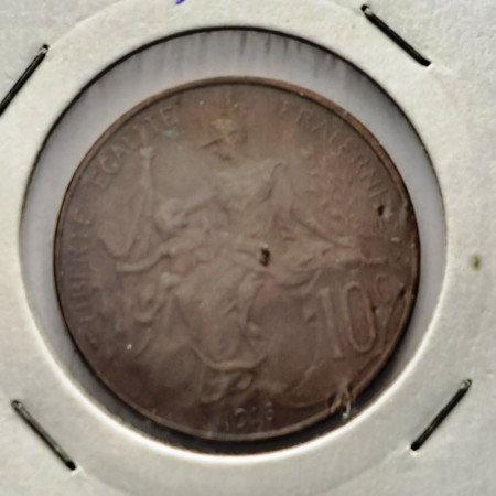 1916 * 10 Centimes Francia "Terza Repubblica - Liberty Head" (KM 843) MBC/EBC
