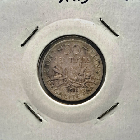 1913 * 50 Centimes Plata Francia "Terza Repubblica - Semeuse" (KM 854) MBC