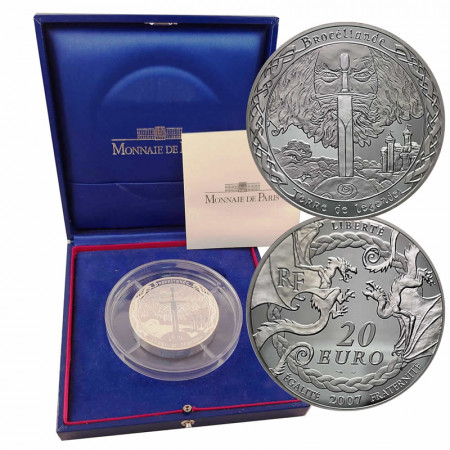 2007 * 20 Euro Plata 5 OZ FRANCIA "Brocéliande - Merlin and Excalibur" (KM 1471) PROOF