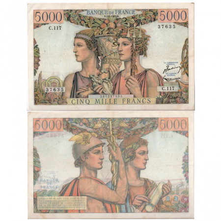 1953 * Billete Francia 5000 Francos "Terre et Mer" (131c) BC