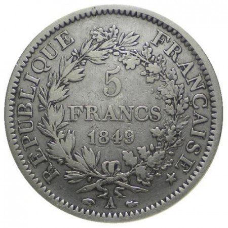 1849 A * 5 Francs Plata Francia "Hercule" - París (KM 756.1) cMBC