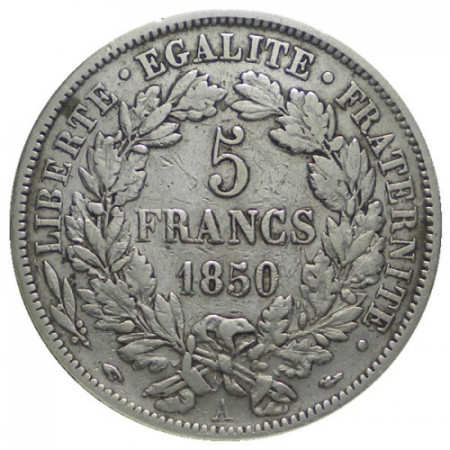 1850 A * 5 Francs Plata Francia "Ceres" - París (KM 761.1) MBC