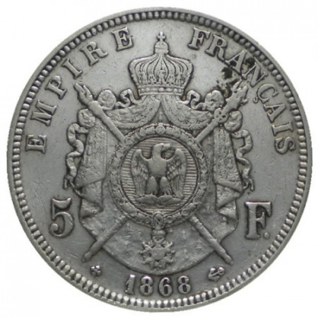 1868 BB * 5 Francs Plata Francia "Napoleón III" - Estrasburgo (KM 799.2) MBC