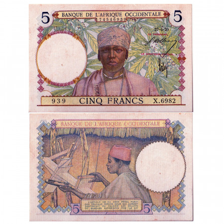 1939 * Billete África Occidental Francesa 5 francos MBC