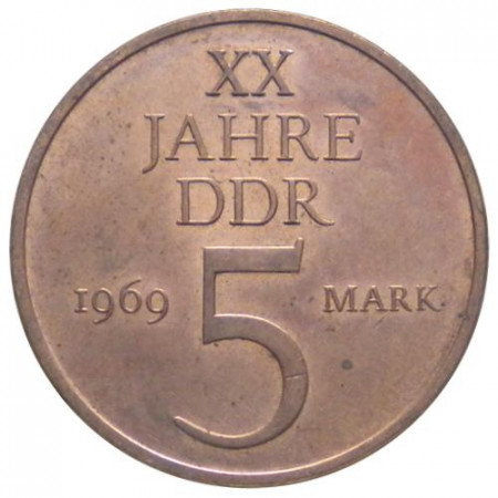 1969 * 5 Mark ALEMANIA RDA República Democrática "20 Aniversario D.D.R." (KM 22.1) UNC