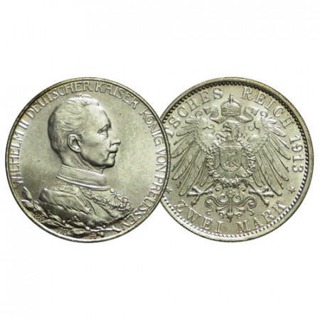 1913 A * 2 Mark Plata Estados Alemanes - Prusia "Guillermo II – 25° Reino" (KM 533) EBC