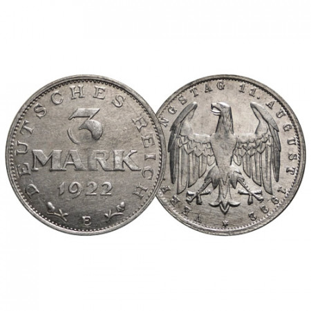 1922 E * 3 Mark Alemania "República de Weimar - 3 Aniversario República de Weimar" (KM 29) MBC