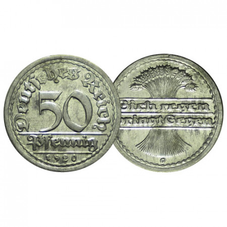 1920 G * 50 Pfennig Alemania "República de Weimar - Sheaf" (KM 27) EBC