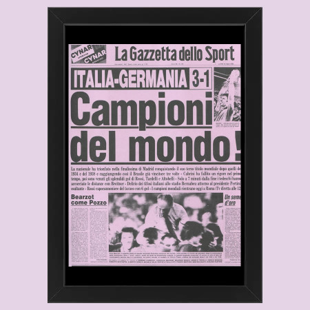 2012 (1982) * Primera Página Anastática "Italia - Germania 3-1, Campioni del Mondo! - Gazzetta dello Sport" Cuadro (A)