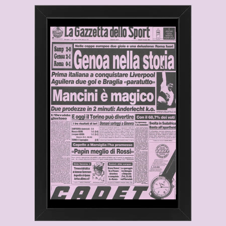 2012 (1992) * Primera Página Anastática "Genoa Nella Storia, Mancini E' Magico - Gazzetta dello Sport" Cuadro (A)