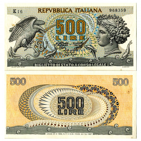 1967 * Billete Italia República 500 Lire "Aretusa" BI.551 (p93a) SC