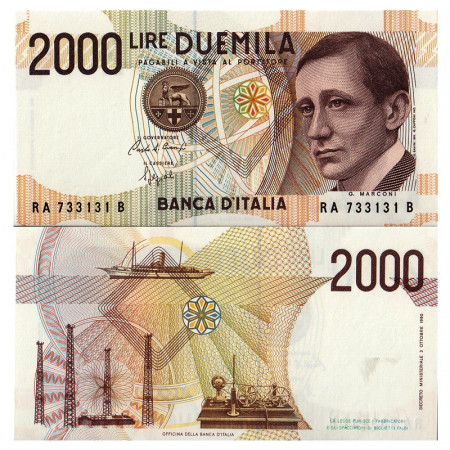 1990 A * Billete Italia República 2000 Lire "G Marconi" BI.743 (p115) SC