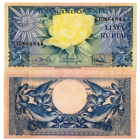 1959 * Billete Indonesia 5 Rupias (p65) SC
