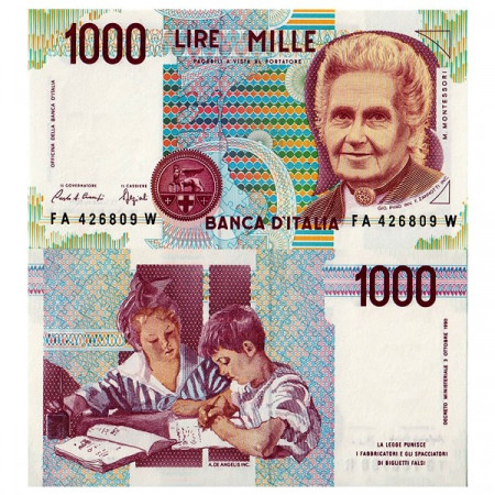 1990 A * Billete Italia 1000 Lire "Montessori" BI.734 (p114a) SC