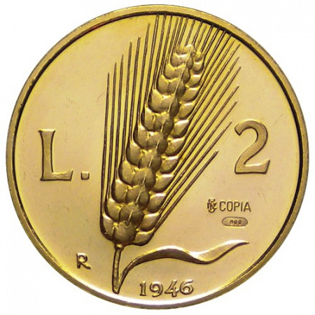 1946 * 2 Lire Oro Italia República "Espiga de Trigo" Copia Editalia