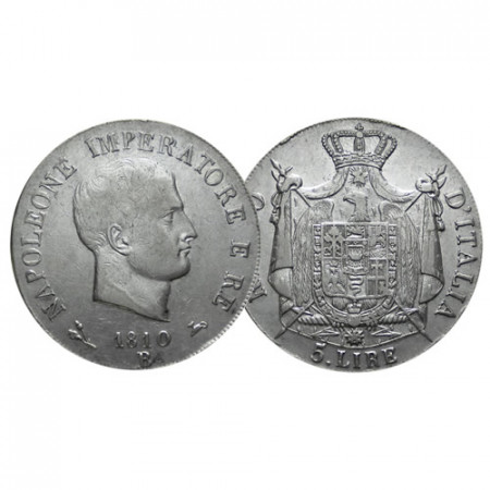1810 B * 5 Lire Plata Italia "Napoleón I Rey de Italia - Bolonia" Tipo 1 (G 101 - KM 10.3) MBC/MBC+