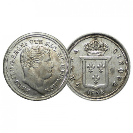 1836 * Mezzo 1/2 Carlino (5 Grana) Plata Italia Estados - Dos Sicilias "Napoles - Fernando II" (KM 326) MBC+