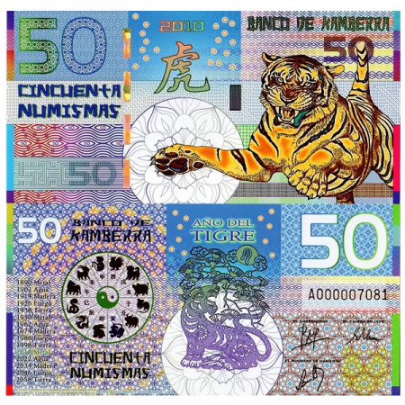 2010 * Billete Polímero Kamberra 50 Numismas "Año del Tigre" SC