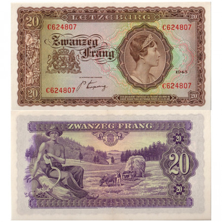 1943 * Billete 20 francos Luxemburgo EBC-