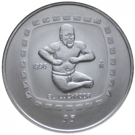1996 * Mexico 5 pesos OZ Onza de plata Luchador