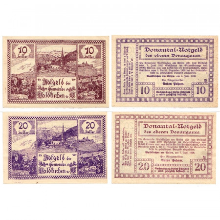 1920 * Lote 2 Notgeld Austria 10 . 20 Heller "Alta Austria - Waldkirchen Am Wesen" (FS 1133d)