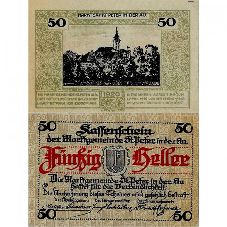 1920 * Notgeld Austria 50 Heller "Baja Austria – St. Peter in der Au" (FS 924b)
