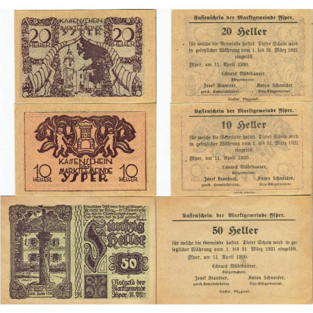 1920 * Lote 3 Notgeld Austria 10. 20. 50 Heller "Baja Austria – Ysper" (FS 1261)
