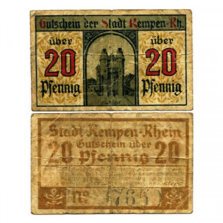 1920 * Notgeld Alemania 20 Pfennig "Renania del Norte-Westfalia - Kempen" (K21.4)