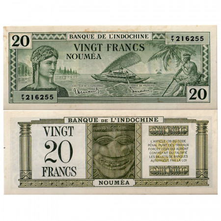 1944 * Billete Nueva Caledonia 20 francos BC