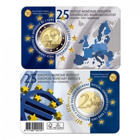 2019 * 2 Euro BELGICA "25º Instituto Monetario Europeo" Versión Francesa Coincard