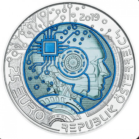 2019 * 25 Euro Plata Niobio AUSTRIA "Artificial Intelligence" PROOF