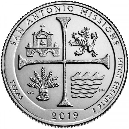 2019 * Cuarto de Dólar (25 Cents) Estados Unidos "San Antonio Missions National Historical Park" UNC