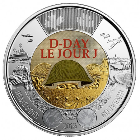 2019 * 2 Dólars Toonie Canadá "75th Anniversary of D-Day" Colorido UNC