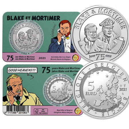 2021 * 5 Euro BELGICA "75 Años Blake e Mortimer" Coincard FDC