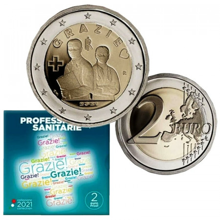 2021 * 2 Euro ITALIA "GRAZIE - Profesiones Sanitarias Contra COVID-19" PROOF