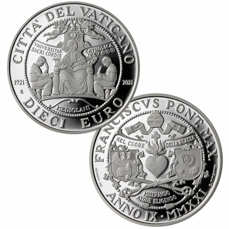 2021 * 10 Euro Plata VATICANO "100 Universidad Católica del Sagrado Corazón" PROOF